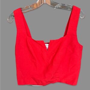 Lucy Paris Red Linen Blend Crop Top Notched square neck Size Large